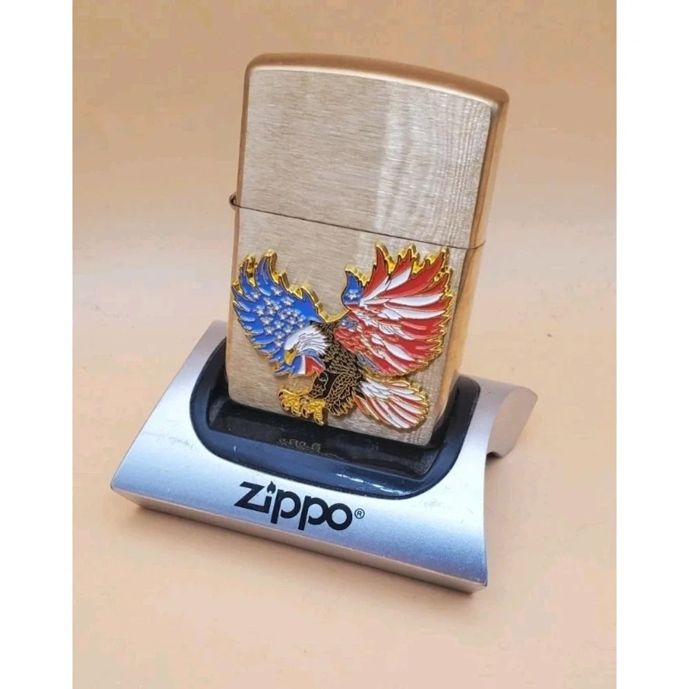 Zippo Lighter With An American Eagle Medallion Brass Case  Unused